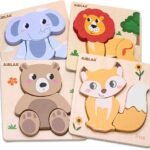 4 verschillende dieren puzzels van hout