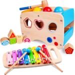 houten speelgoed box met vormen en xylofoon