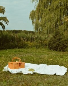 picknicken met mama en baby en baby nieuwe smaken laten proeven