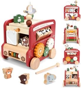 Rode houten activiteiten kubus met dieren