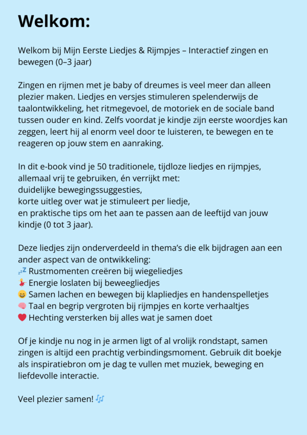 Liedjes &  rijmpjesboek Voor 0 tot 3 jaar