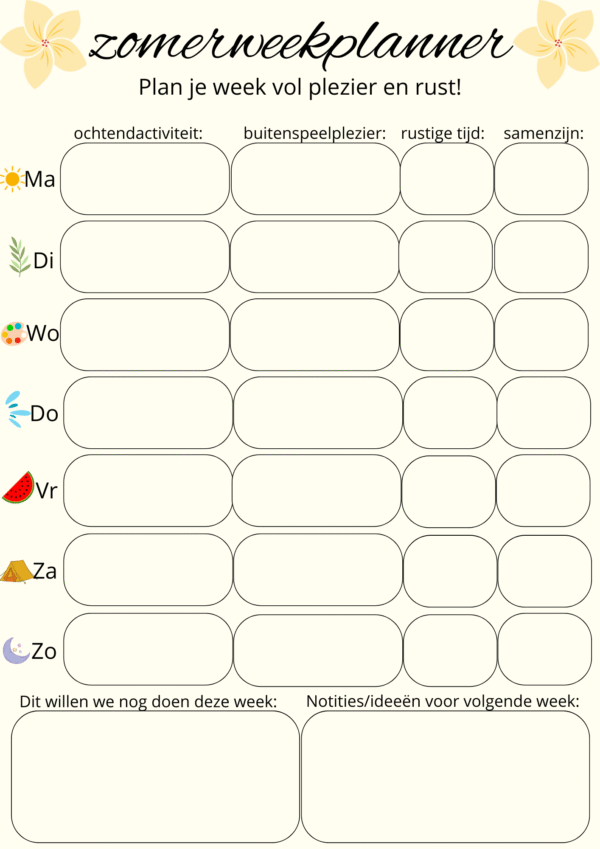 zomerplanner voor ouders van dreumesen en peuters voor activiteiten