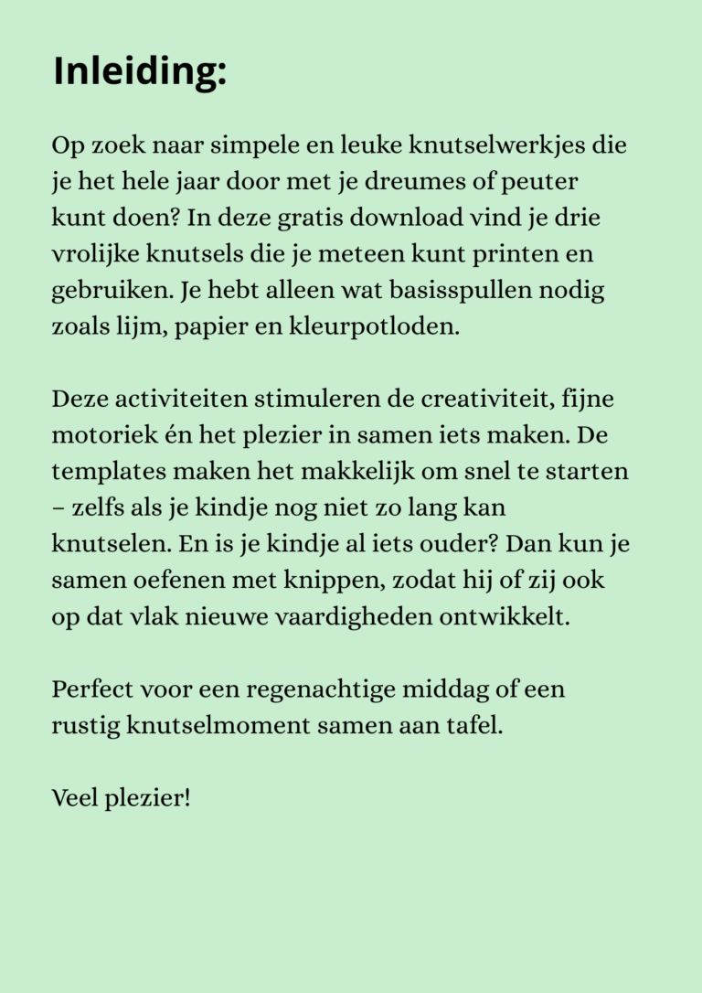 Gratis knutseltemplates. gratis ebook voor dreumesen en peuters met 3 knutselweekjes