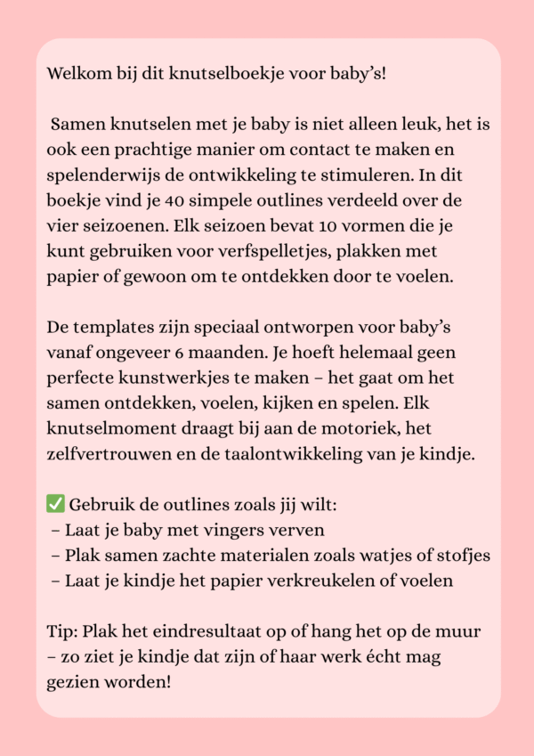 inleiding van het knutsel seizoens ebook voor baby, dreumes en peuter, knutselboekje voor baby’s