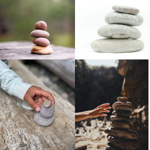 Stenen die verzameld worden en op elkaar gestapeld worden door een kind en ouder