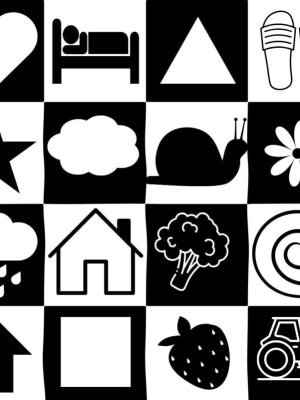 zwart-wit contrastkaarten voor de ontwikkeling van een baby